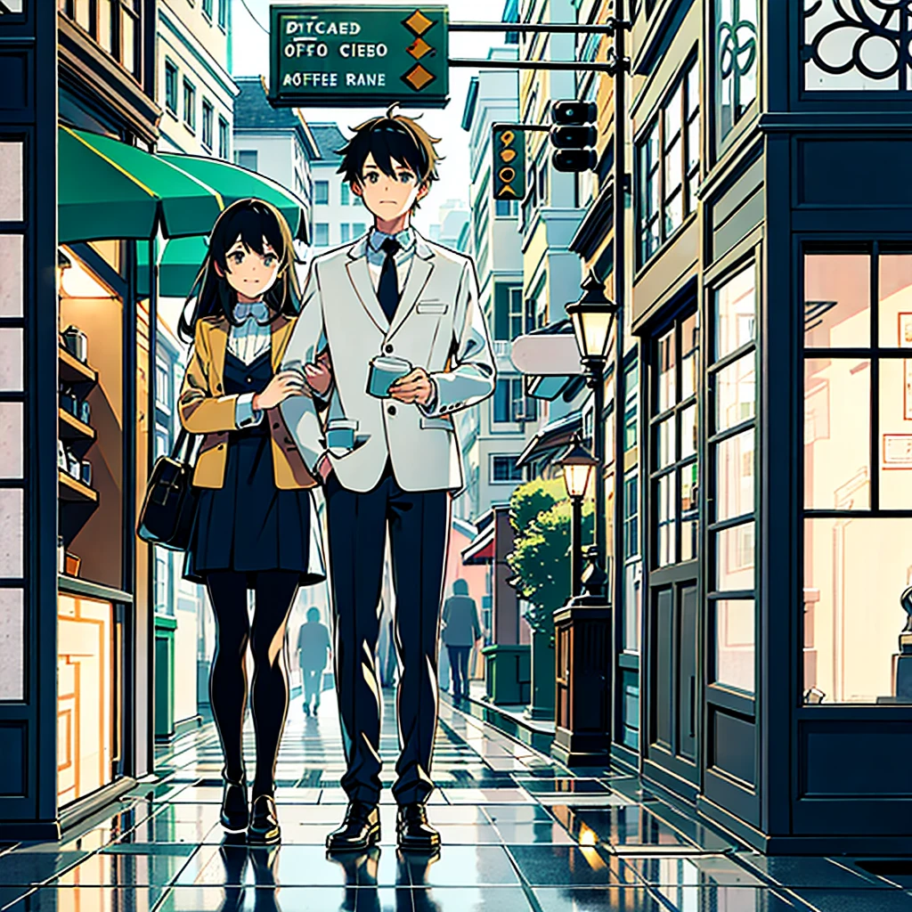 Photo of a café, wet street, buildings, busy street, cicle, junk, nostalgia, ultra quality, hyper detailled, and a girl holding a boy, Rain and thunder