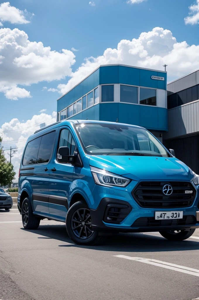 Blue and white van