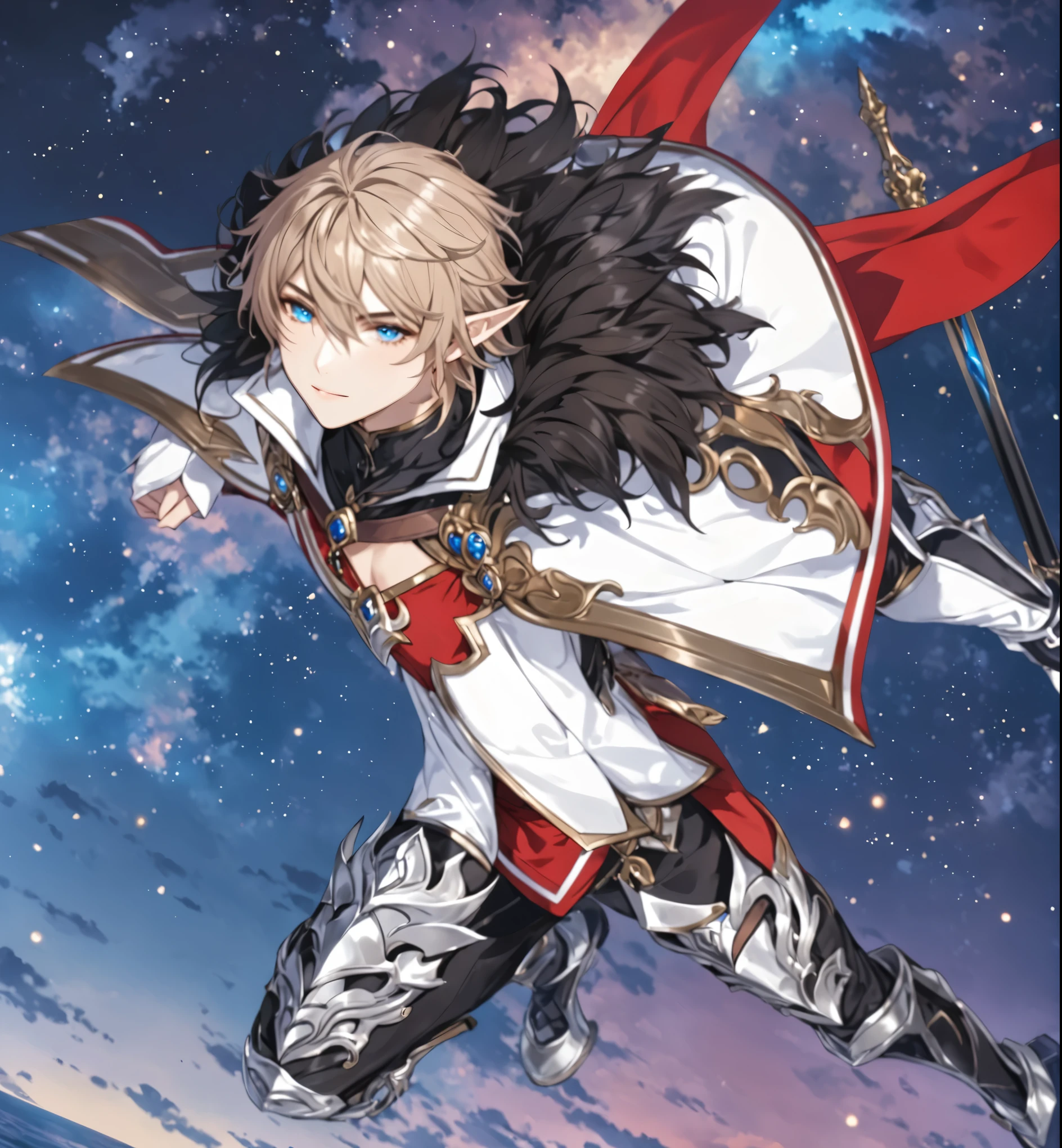 masterpiece, best quality, good quality, Fantasy aesthetics, Highly detailed, shadowverse style, male, elf, closed mouth