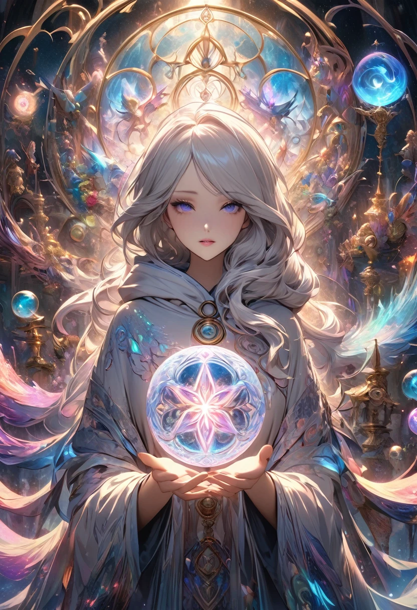 
               ((Correct and perfect anatomy) ) ((手指Correct and perfect anatomy) )The runes in the mysterious rune magic circle exude a mysterious light，Fascinating and curious. 

                  A beautiful astrologer with long and flowing white hair. A beautiful astrologer wearing a white luminous hoodie holding a luminous crystal ball.(There is a star-shaped totem inside the crystal ball)Close-up of man standing in magic circle casting spell. ethereal,

                     Intricate Fantasy Art Vibrant Surrealism, magic energy, High dynamic range, Dark magic swirl pattern, 

                       Mystical Art of Illusion, Extremely detailed dream scenes, Immerse yourself in a magical world, Super detailed art、Delicate and beautiful、

                              masterpiece、Premium content is very detailed、Dynamic angles and elegant atmosphere Perfect composition Intricate details Meticulous digital art