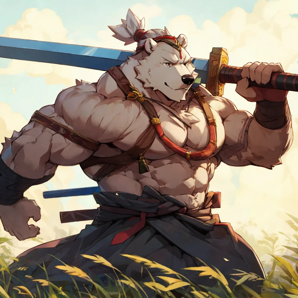 huge muscular samurai, polar bear