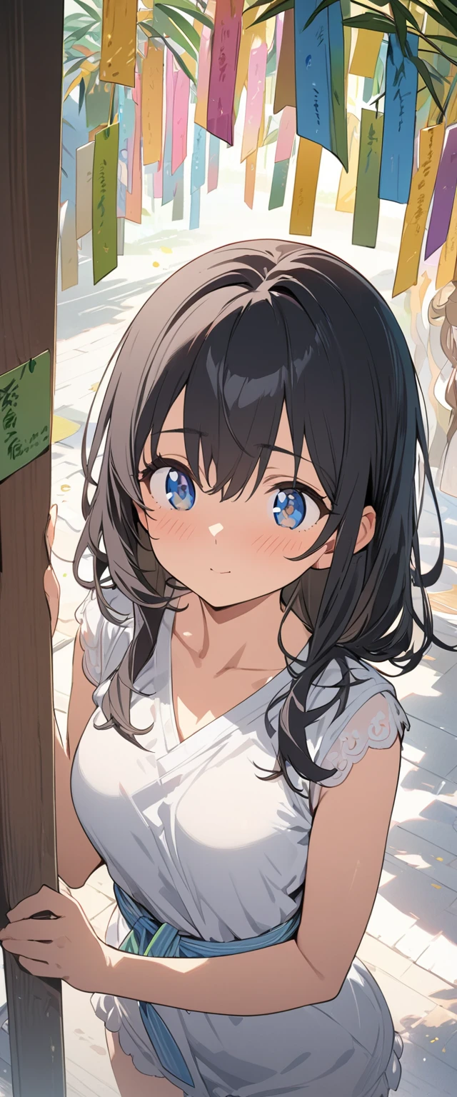 (masterpiece, High resolution、Highest quality, Very detailed),One Girl,((Ultra-fine illustrations)),((Cute eyes,Very detailed肌)),(Tanabata,Strip,２D anime)