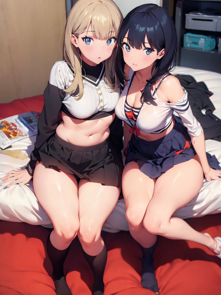 (superflat, masterpiece, flat shading, flat colors:1.1),(((2 girls))), ((2 beautiful females, teacher and school girl sex scene)), ecchi style, sitting on each other, school girl, young girls, slim, arm on neck, holding neck, passion, passionate neck choke, pushing head down towards tights, hand in panties:1.2, masturbating:1:4, no skirts, (fingering from behind, breast grabbing, female dildo masturbation:1.2), camera position below