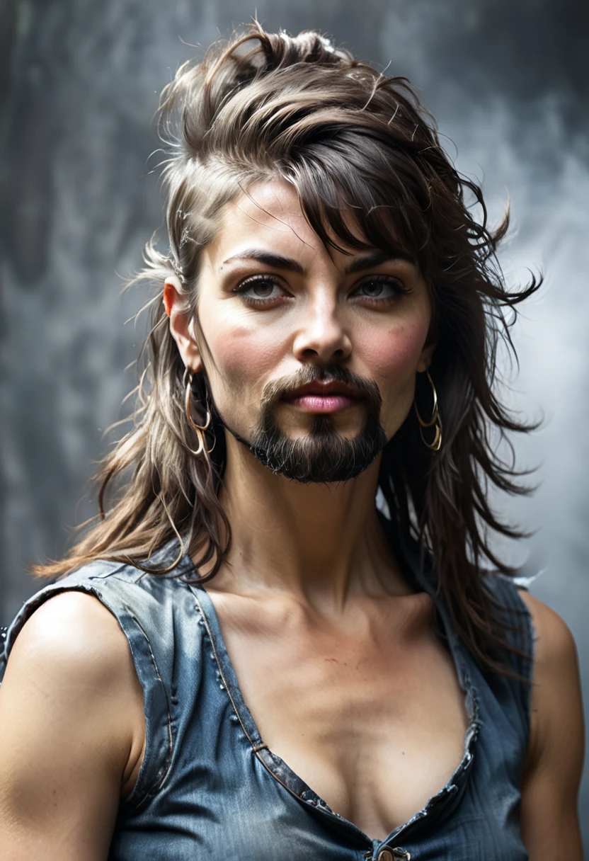 bearded woman with mullet cut