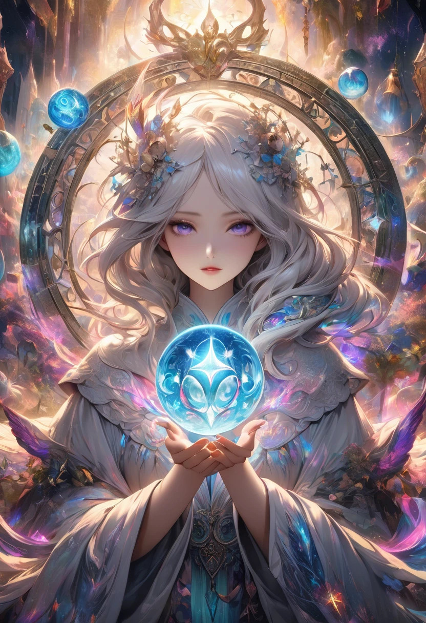 ((Correct and perfect anatomy) ) ((手指Correct and perfect anatomy) )The runes in the mysterious rune magic circle exude a mysterious light,Fascinating and curious.
A beautiful astrologer with long and flowing white hair. A beautiful astrologer wearing a white luminous hoodie holding a luminous crystal ball.(There is a star-shaped totem inside the crystal ball)Close-up of man standing in magic circle casting spell. ethereal,
Intricate Fantasy Art Vibrant Surrealism, magic energy, High dynamic range, Dark magic swirl pattern,
Mystical Art of Illusion, Extremely detailed dream scenes, Immerse yourself in a magical world, Super detailed art、Delicate and beautiful、
masterpiece、Premium content is very detailed、Dynamic angles and elegant atmosphere Perfect composition Intricate details Meticulous digital art