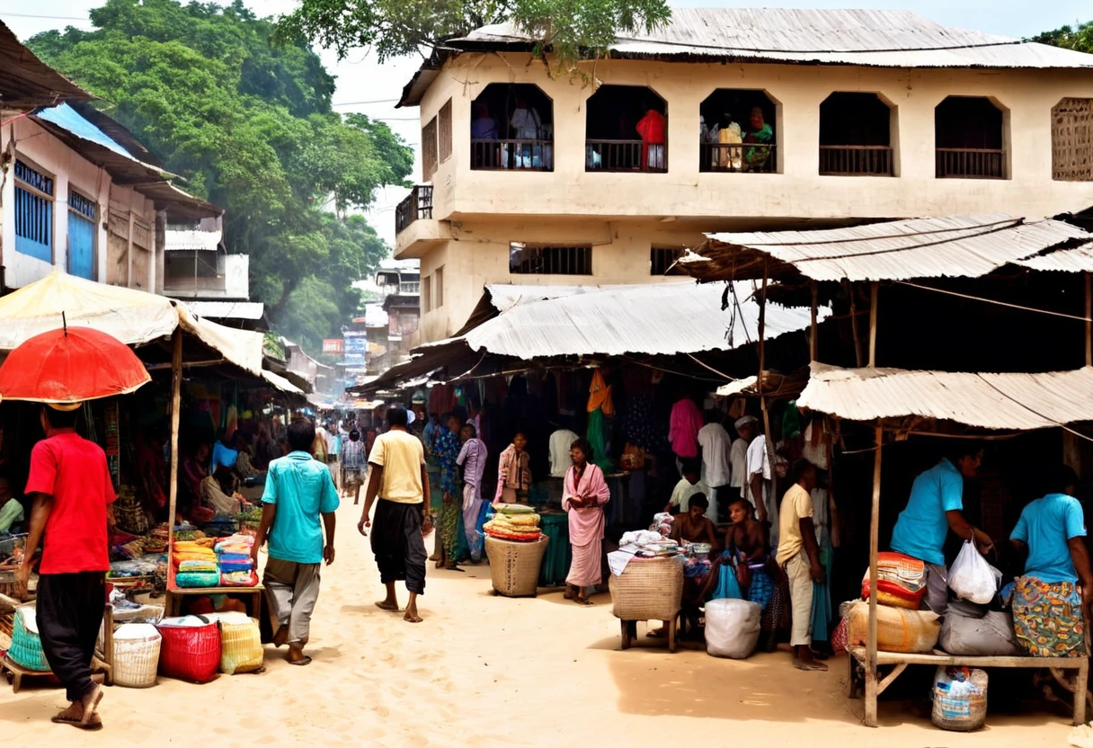 Black Market,noon,People are coming and going,A small amount of sand,City,