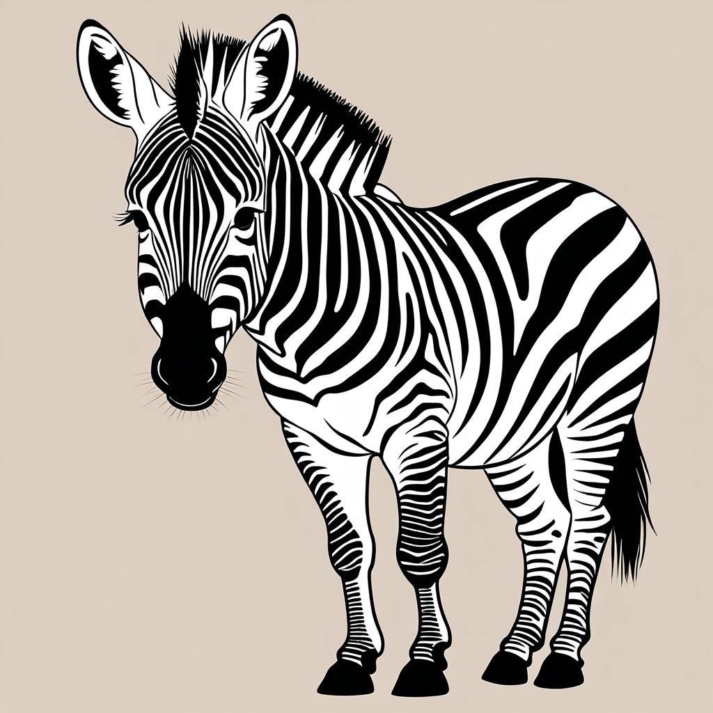 cute mountain zebra, illustration, vector graphics, strong contours