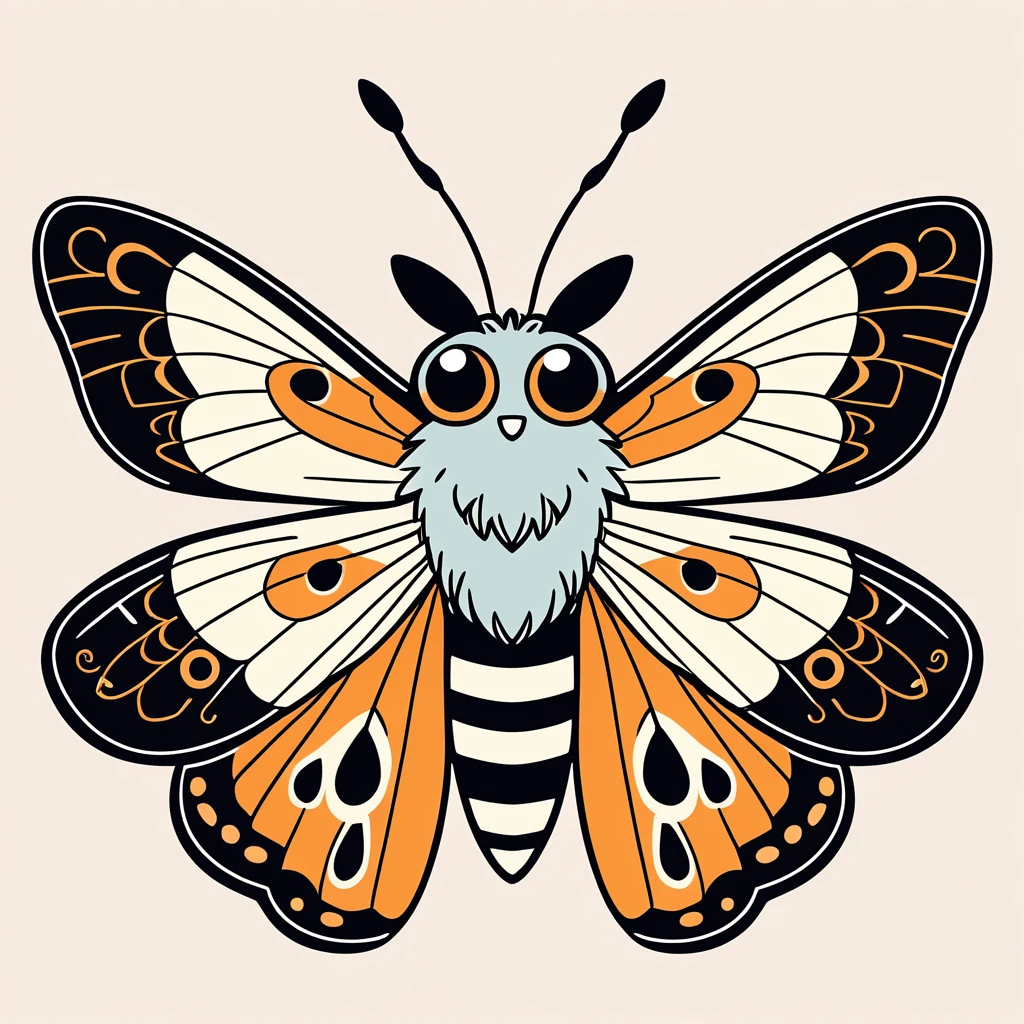 cute moth, illustration, vector graphics, strong contours