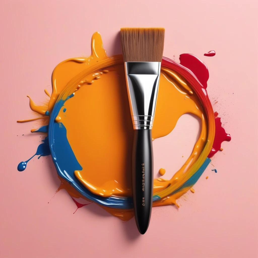 a beautiful detailed digital painting of a paint brush in a circle logo, centered composition, highly detailed, dynamic brush strokes, vibrant colors, glossy surface, elegant typography, minimal background, clean design, photorealistic, cinematic lighting, 8k, masterpiece