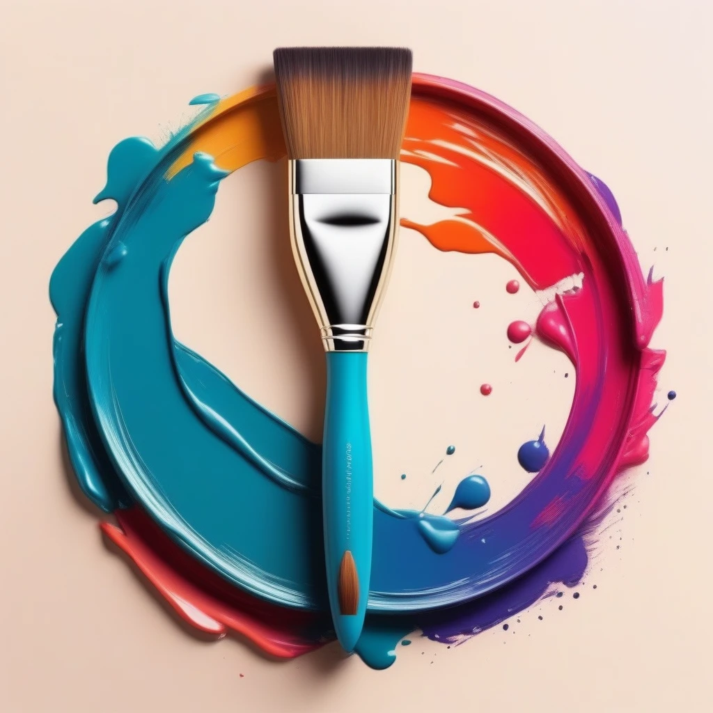 a beautiful detailed digital painting of a paint brush in a circle logo, centered composition, highly detailed, dynamic brush strokes, vibrant colors, glossy surface, elegant typography, minimal background, clean design, photorealistic, cinematic lighting, 8k, masterpiece