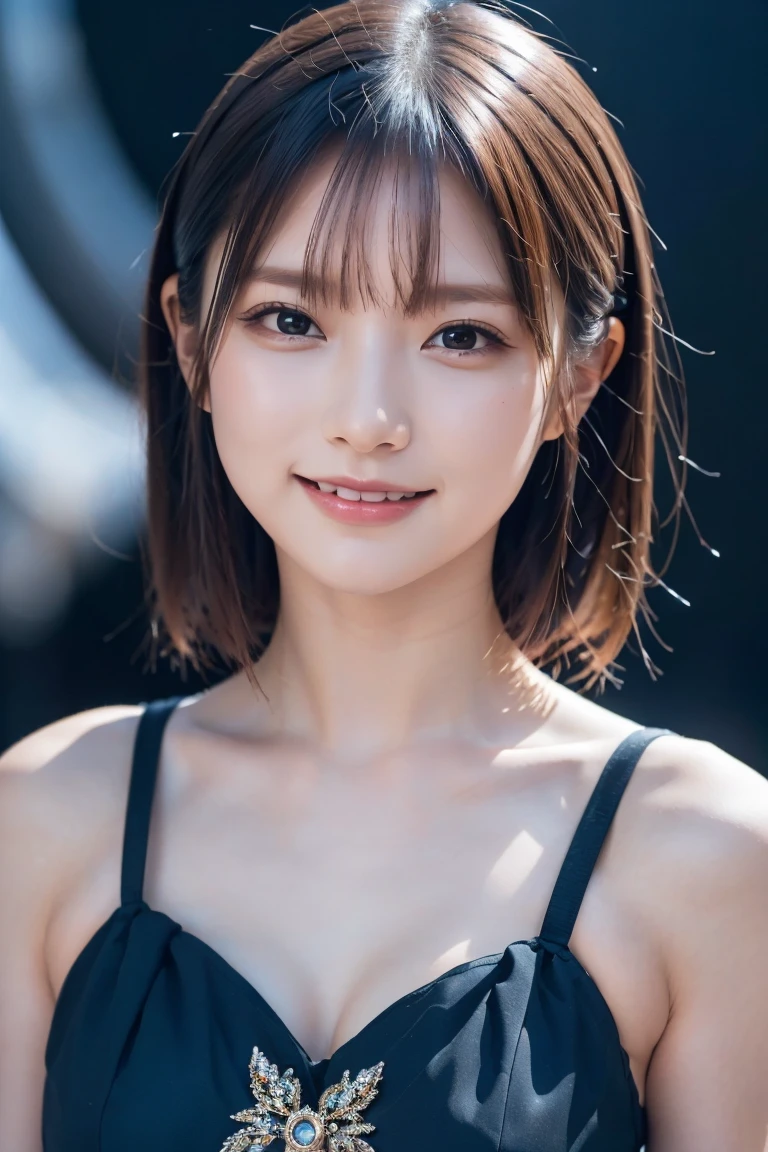 1 girl,(wearing colorful stage costume:1.2),very beautiful japanese idol portrait,close up of face,(RAW photo,best quality),(real,realistic:1.4),(masterpiece),very delicate and beautiful,very detailed,2k wallpaper,amazing,finely detailed,highly detailed CG Unity 8K wallpaper,very detailed,high resolution,soft light,beautiful detailed girl,very detailed eyes and face,beautiful refined nose,finely beautiful eyes,cinema lighting,(simple light color background:1.3),(short hair),(bob),full anatomy,slender body,small breasts,smiling,
