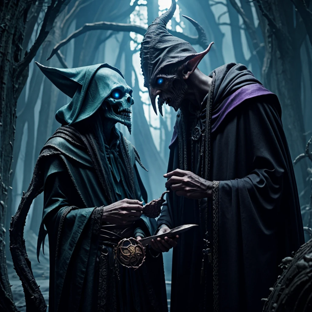 A lich mind flayer devouring an elf