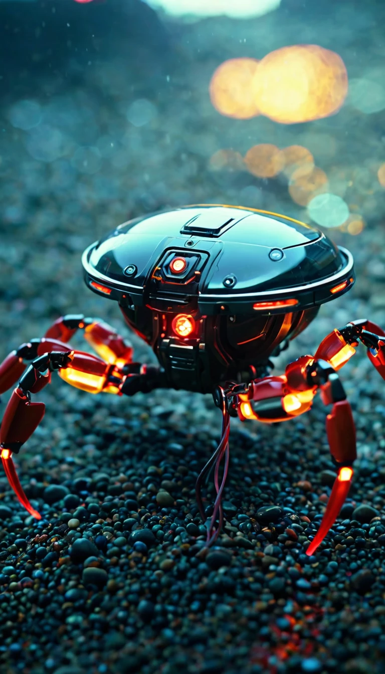 Being at the bottom of the ocean　　　　　　　　　　　　　　　　　　　　　　　　　　　　　　　　　　　　　　　　　　　　　　　　　　　　　　　　　　　　　　　　　　　　　　　　　　　　　　　　　　　　　Translucent movie stills (Cybernetic robot crab 1.5), (Glowing Veins:1.3) (The cable enters the body, circuit:1.3), Very detailed, Vignette, Very detailed, High budget, Bokeh, Sulky, amazing, nice, Film Grain, granular