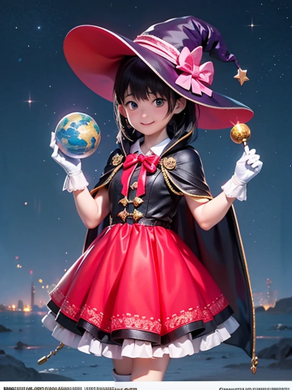 (masterpiece, Highest quality:1.1), (占star術師), upper body, 1 Girl, alone, witch hat, gloves, dress, 青いCostume、(Long skirt)、Frills, boots, Cape, witch, Blunt bangs, Black Hair, Night Sky, star, observatory, Ancient, 満天のstar空, Milky Way, star図, Celestial globe, mysterious, 月Light, Costume, tool, Light, Shine