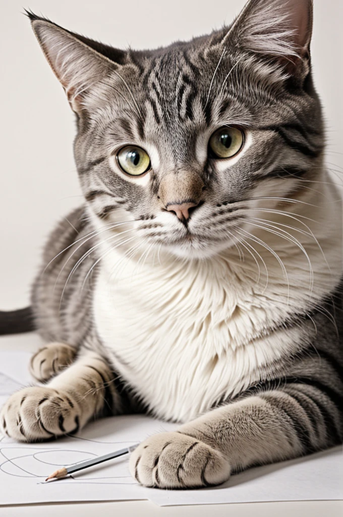draw a cat with a pencil on white paper