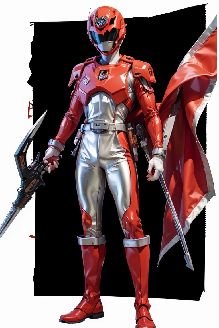 1boy, white, full body, Illustration, cinematic light, high resolution, best quality, ultra detailed, masterpiece, power suit, powerranger, suit, spd, (silver royal guard ranger suit), gold detail