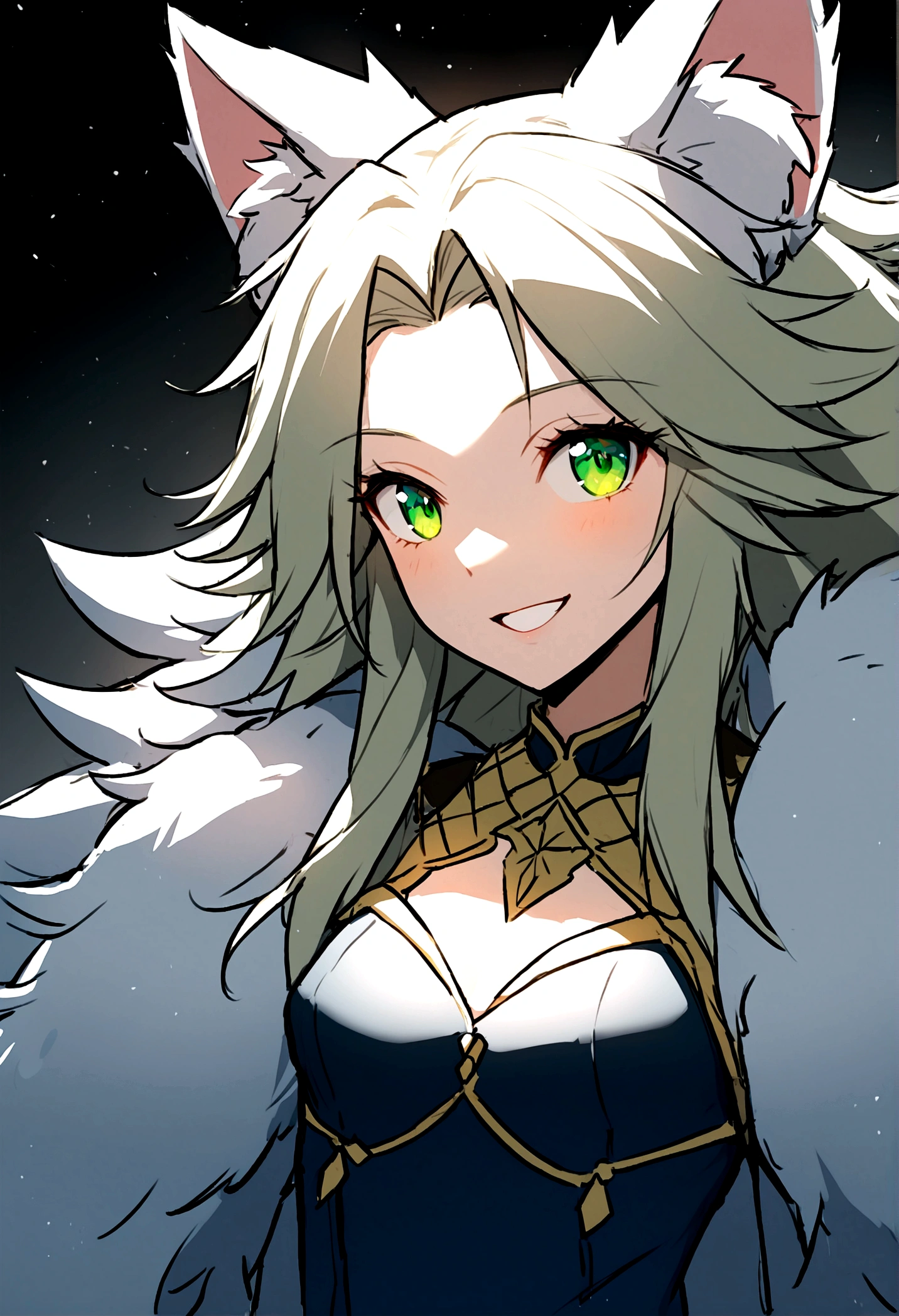 A beautiful and detailed (sweet portrait) wa ((Krystal)), Star Fox Krystal, sslim, lovable, green eyes, Small breasts, comfortable clothing, Decollete, grin, look up, Uploaded E621, detailed fluffy fur, (wa Fluff-Kevlar, Bayard Wu, Personalami, Pino Daeni), detailed face, (fluffy), 1 girl, alone, no watermark