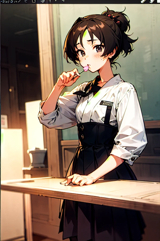 Super detailed, masterpiece, Highest quality, 2Life size,otaku,Deformation,girl,2 people,Lollipop,2 peopleのうち1人はチャイナ服でおだんご,2 peopleのうち1人はメイド服でポニーテール,cute,Mini character,otaku,Akihabara,Moe Anime,Character design for Girls und Panzer,