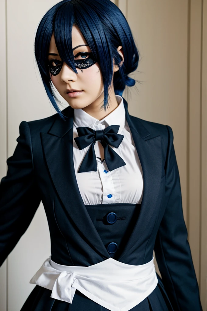 Kuroshitsuji Ciel Phantomhive with dark blue hair and eye patch 