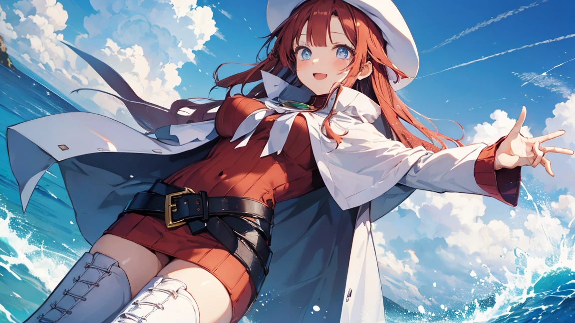 summonnightaty, aty, (young:1.3),long hair, blue eyes, red hair, big_tits, hat, glasses,
BREAK long hair, thighhighs, hat, dress, naked_legs, glasses, belt, cape, sweater, zettai ryouiki, beret, thigh boots, white footwear, ribbed sweater, loose belt,solo,
BREAK outdoors, fantasy,on_beach,
,Highquality_hads,perfect_fingers,
BREAK (masterpiece:1.2), best quality, high resolution, unity 8k wallpaper, (illustration:0.8), (beautiful detailed eyes:1.6), extremely detailed face, perfect lighting, extremely detailed CG, (perfect hands, perfect anatomy),covered_nipples,covered_navel ,half_eyes,long_sword,sleepy_eyes,red_sweater,apart_knees,magical_effect,spread_legs, have_a_book,teacher,rise_knee,Smile,rise_hand,look_down_viewer,spread_arms,sea​_waves,looking_into,blue_sky,plump,open_mouth, dynamic_posing,solo