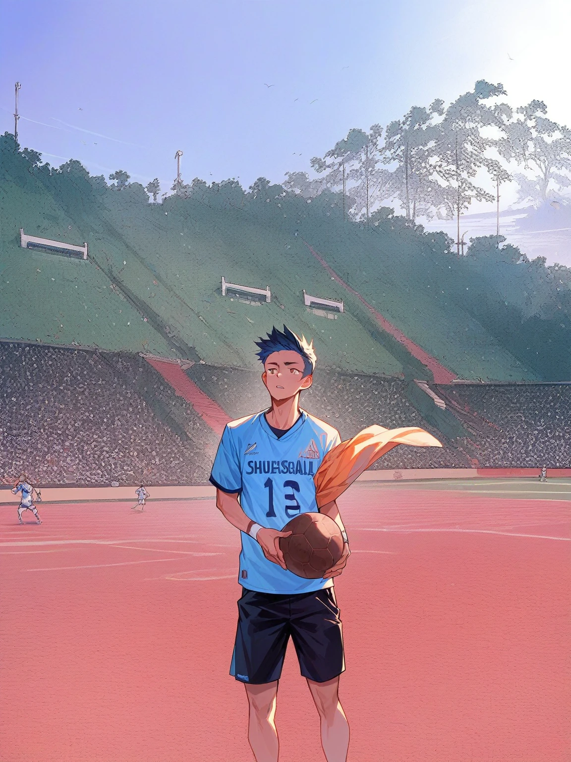 Chenge the background into a football stadium 
