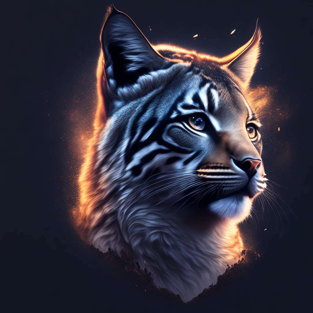 (best qualityer,4K,8K,high resolution,work of art:1.2),ultra detali,(realisitic,photorealisitic,photo-realisitic:1.37),vectorial art,t-shirt design,dark splash,lynx head,rzminjornada