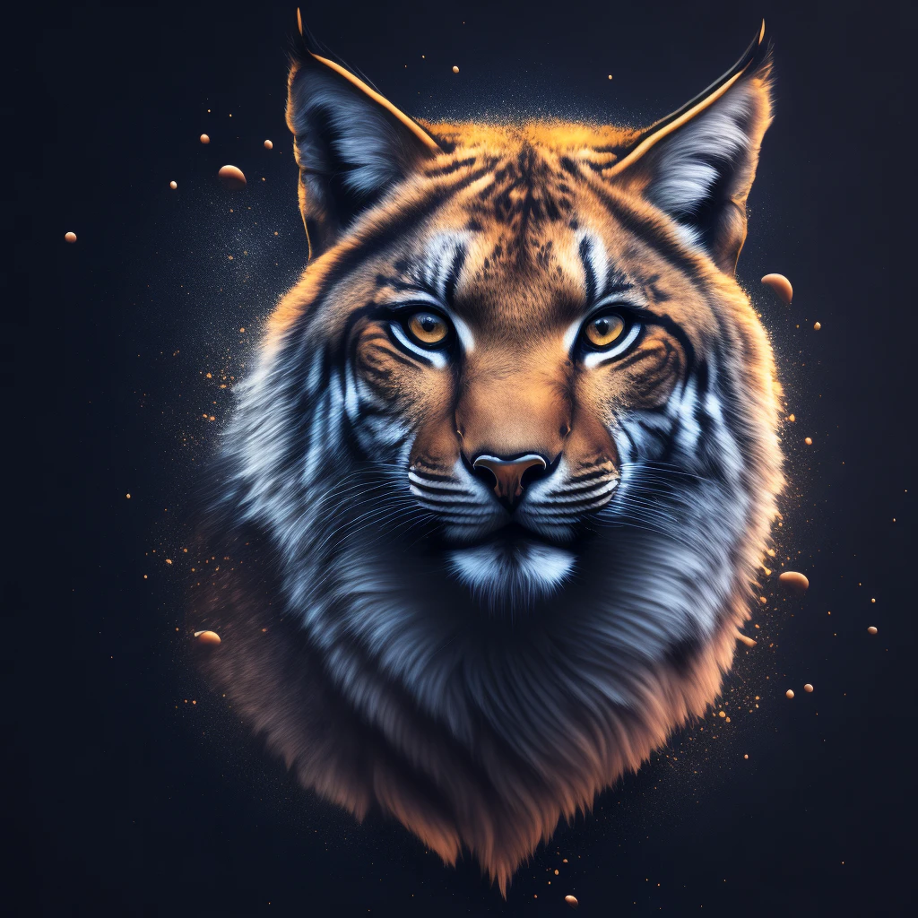 (best qualityer,4K,8K,high resolution,work of art:1.2),ultra detali,(realisitic,photorealisitic,photo-realisitic:1.37),vectorial art,t-shirt design,dark splash,lynx head,rzminjornada