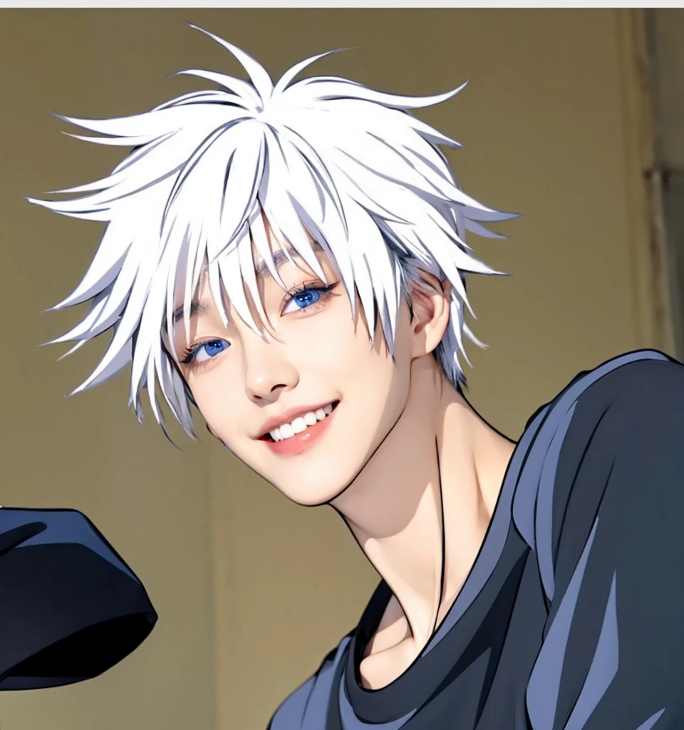 Gray Hair、male、Handsome、Blue Eyes、smile、photograph、Highest quality