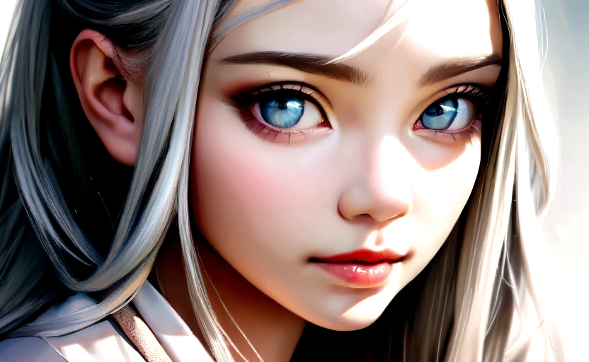 (best quality,highres:1.2),ultra-detailed,photo-realistic:1.37,kimetsu no yaiba style,(female:1.1),(beautiful:1.1) lady 19 years old with long flowing white hair,(blue:1.1),(soft:1.1),(bright:1.1) eyes. Kimono beige sencillo. Fondo floreado.