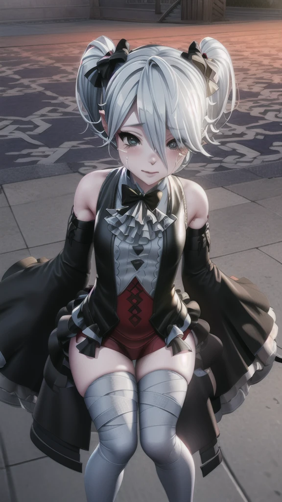 Hatsune Miku crying dark church cat ears horns blue dress bandage bandage Hatsune Miku long hair mint colored hair