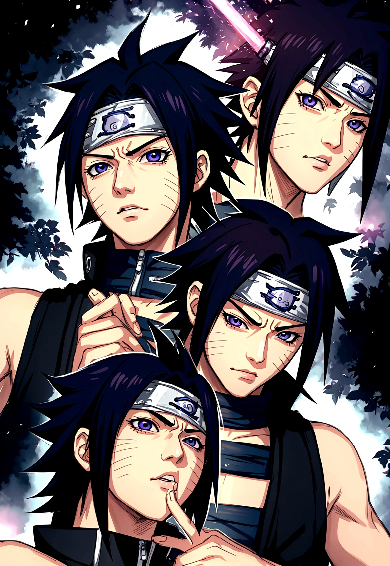 Create an image showing Sasuke, who gives Naruto a blowjob.