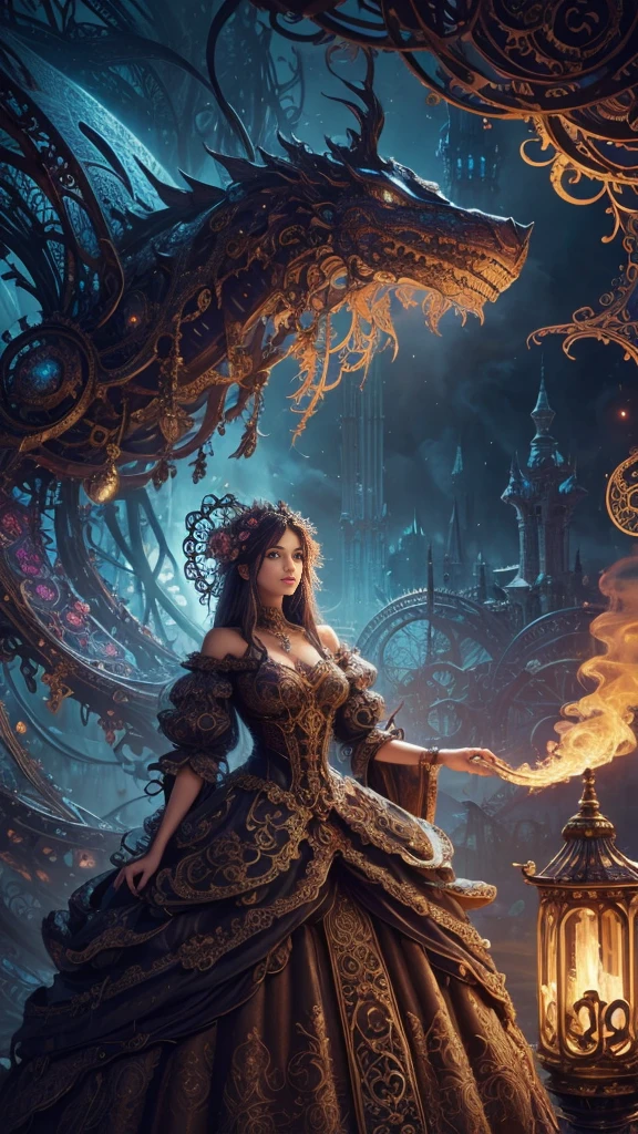 (best quality, 4k, high-res, masterpiece:1.2), ultra-detailed, realistic, vibrant colors, intricate details, dreamlike, surreal, fantasy, mesmerizing, ethereal, magical, whimsical, mystical, enchanting, otherworldly, vivid colors, vibrant atmosphere, mystical lighting, intricate patterns, ornate design, elaborate structure, imaginative, whimsical characters, surreal landscapes, steampunk elements, gears and cogs, intricate clockwork, mechanical marvels, intricate machinery, fantastical creatures, flowing smoke, vibrant explosions, surreal smoke trails, swirling colors, intricate vines, whimsical flowers, ethereal fog, glowing aura, enchanting glow, soft and dreamy lighting, vivid and contrasting hues, magical energy, dreamy atmosphere, fantasy world, surreal composition, mythical beings, intricate textures, surreal environment, whimsical details, dreamlike art, intricate symbolism, dynamic composition, elaborate costumes, fantastical architecture, whimsical props, surreal elements.