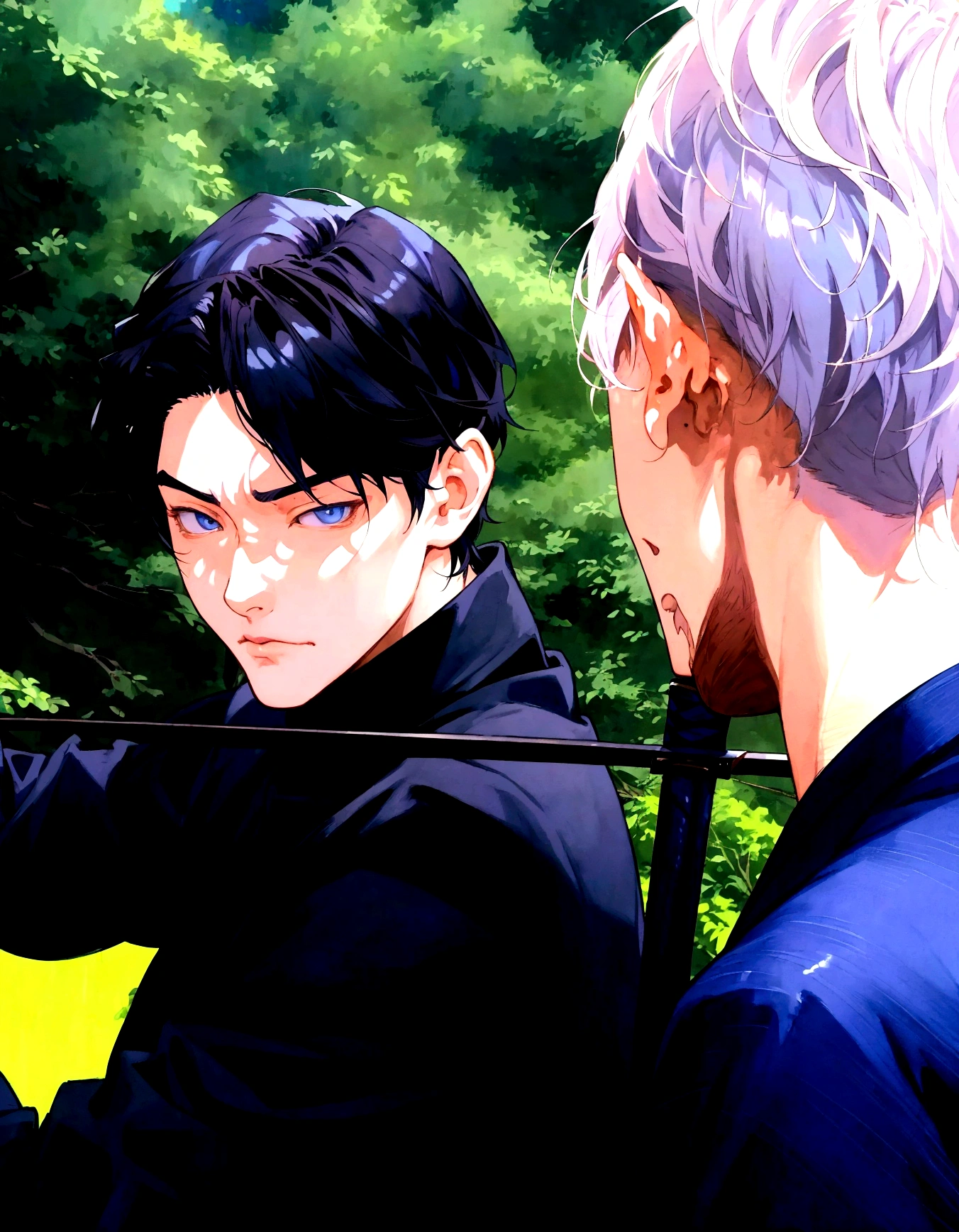 anime - style image of a man with a sword, non-style artwork by guweiz, made with anime painter studio, offcial art, anime realism style, sakimichan and frank franzzeta, realistic anime art style, face nice art, two handsome anime men, highly detailed exquisite fanart