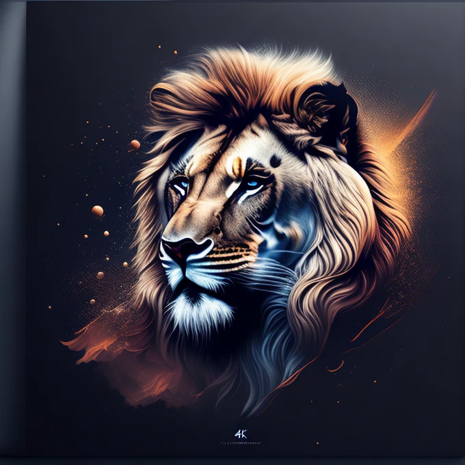 (best qualityer,4K,8K,high resolution,work of art:1.2),ultra detali,(realisitic,photorealisitic,photo-realisitic:1.37),vectorial art,t-shirt design,dark splash,lionhead,rzminjornada