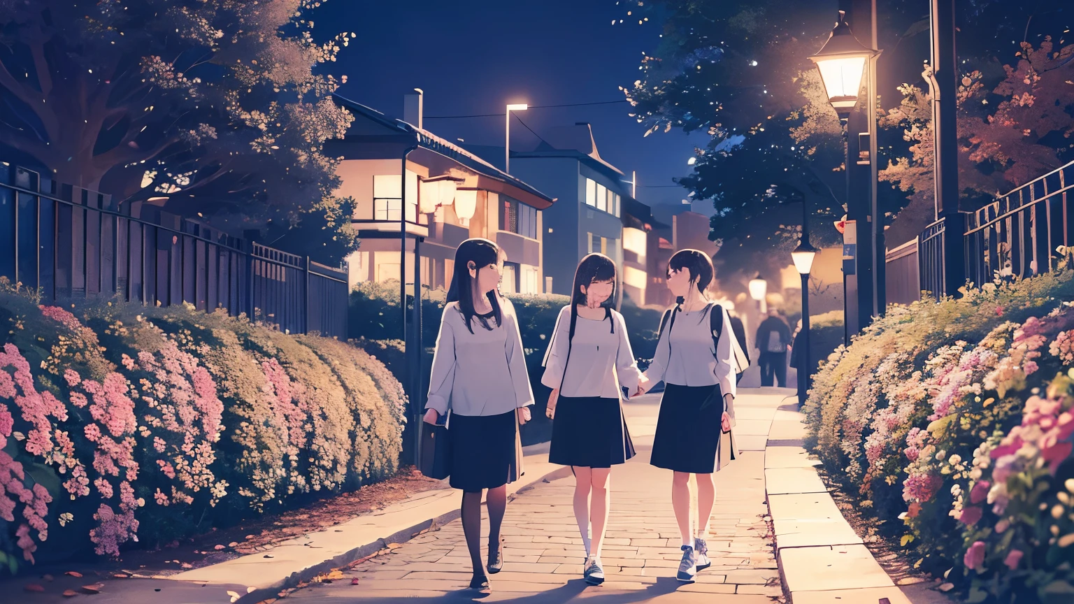 People walking in the park at midnight、summer