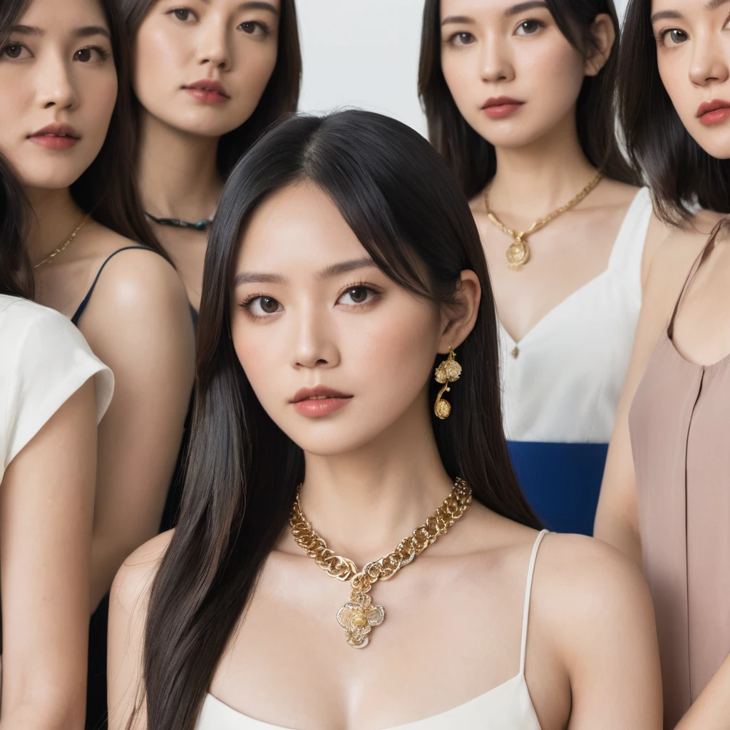 a close up of a woman with long hair and a necklace, combination of cindy avelino, joy ang, gemma chen, julia fuentes, ann takamaki, natasha tan maciej kuciara, journalist photo, hana alisa omer, serena malyon, fujita goro, yuuka kazami, jen zee, lorena avarez, mai anh tran