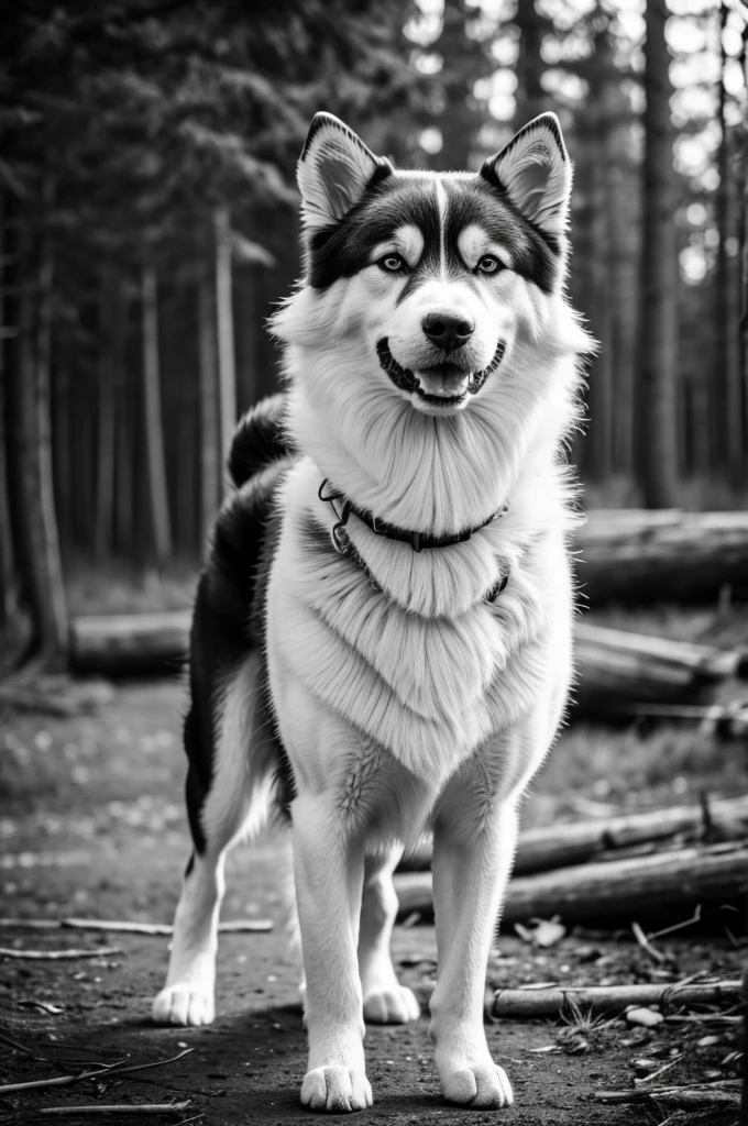 siberian dog,black and white body,realistically,cute,Nature Background