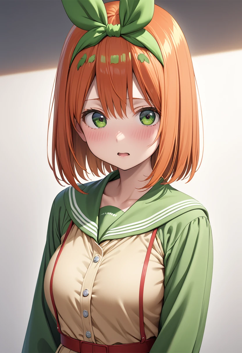 (Highest quality、Masterpiece、Very detailed、4K)、One Woman、17 years old、short hair、Orange Hair、(((Nakano Yotsuba)))、