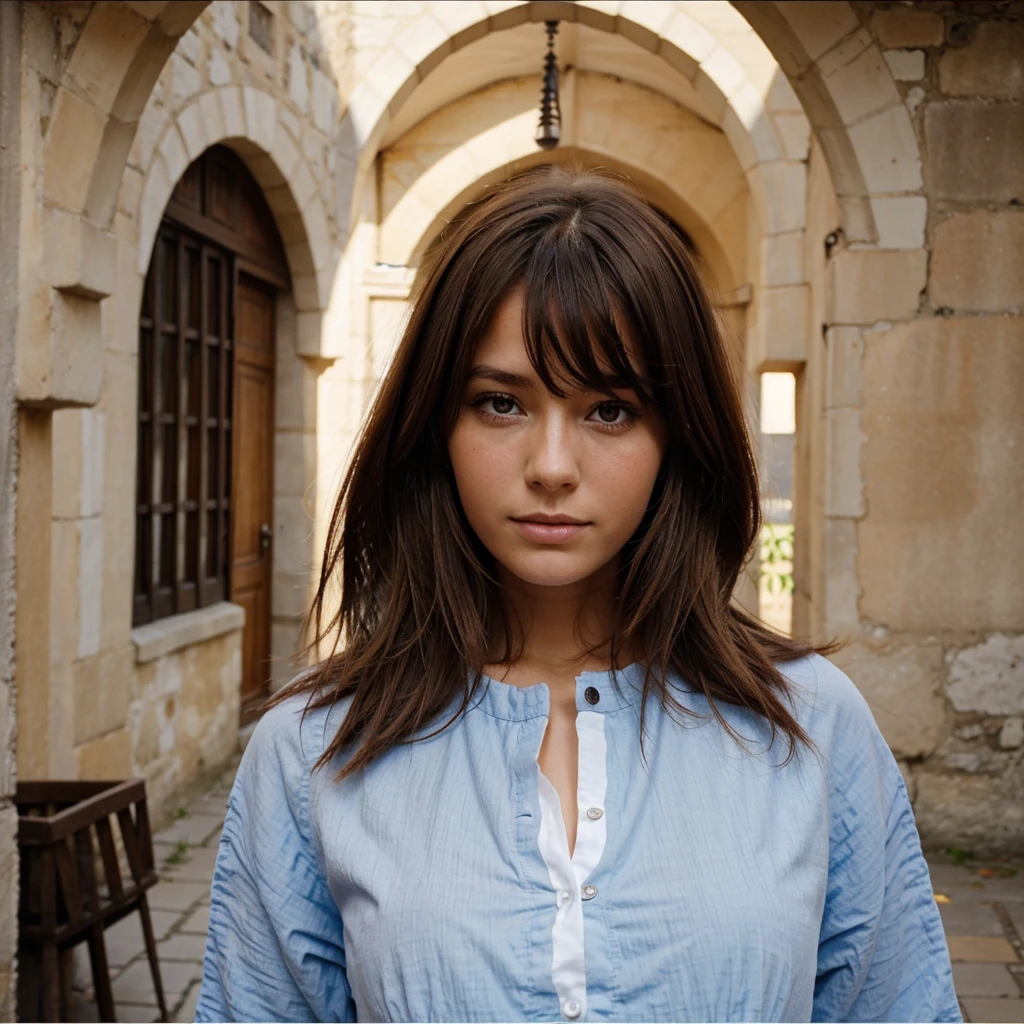 Une femme couleur de peau métisse, cheveux bruns,âge 17 ans