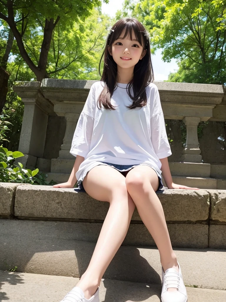 Highest quality,Very cute girl、beautiful girl、Sitting、Spread your legmile,from below
