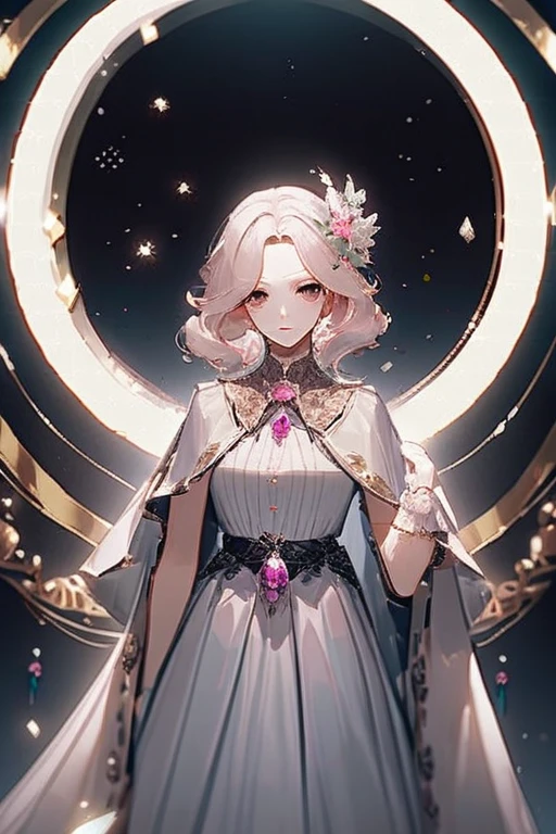((Лучшее качество)), ((шедевр)), (подробный), A girl is looking for a pink brooch 