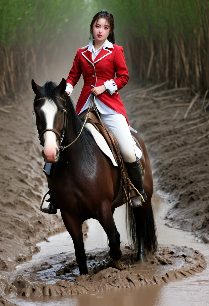 (((masterpiece))),(((Highest quality))),((Tabletop:1.4, Highest quality)), (Realな写真:1.4), red coat,
((1 muddy girl knight)),rodeo,Desperate,Don't make eye contact,round face,Surprised face,panish,tragedy,Pink cape and armor,
(超High resolution:1.2), wonderful, Very detailed CG Unity 8k wallpaper, Very detailed, High resolution,draft horse ridden by japanese cute girl,tight,muddy place,Beauty,The horse neighs,鎧を着たtragedyの女騎士,Sink,In the mud,Plump,
Cold Light, Beautiful detailed girl, Droopy eyes,Very detailedな目と顔, Beautiful and exquisite nose, Beautiful and exquisite, prancing draft horse ridden by a girl can't move because horse and girl soak in the sticky muddy deep pitfall:10.0 , horse falls down ,looks pained ,Surprised face:2.0,Real,Anatomically correct