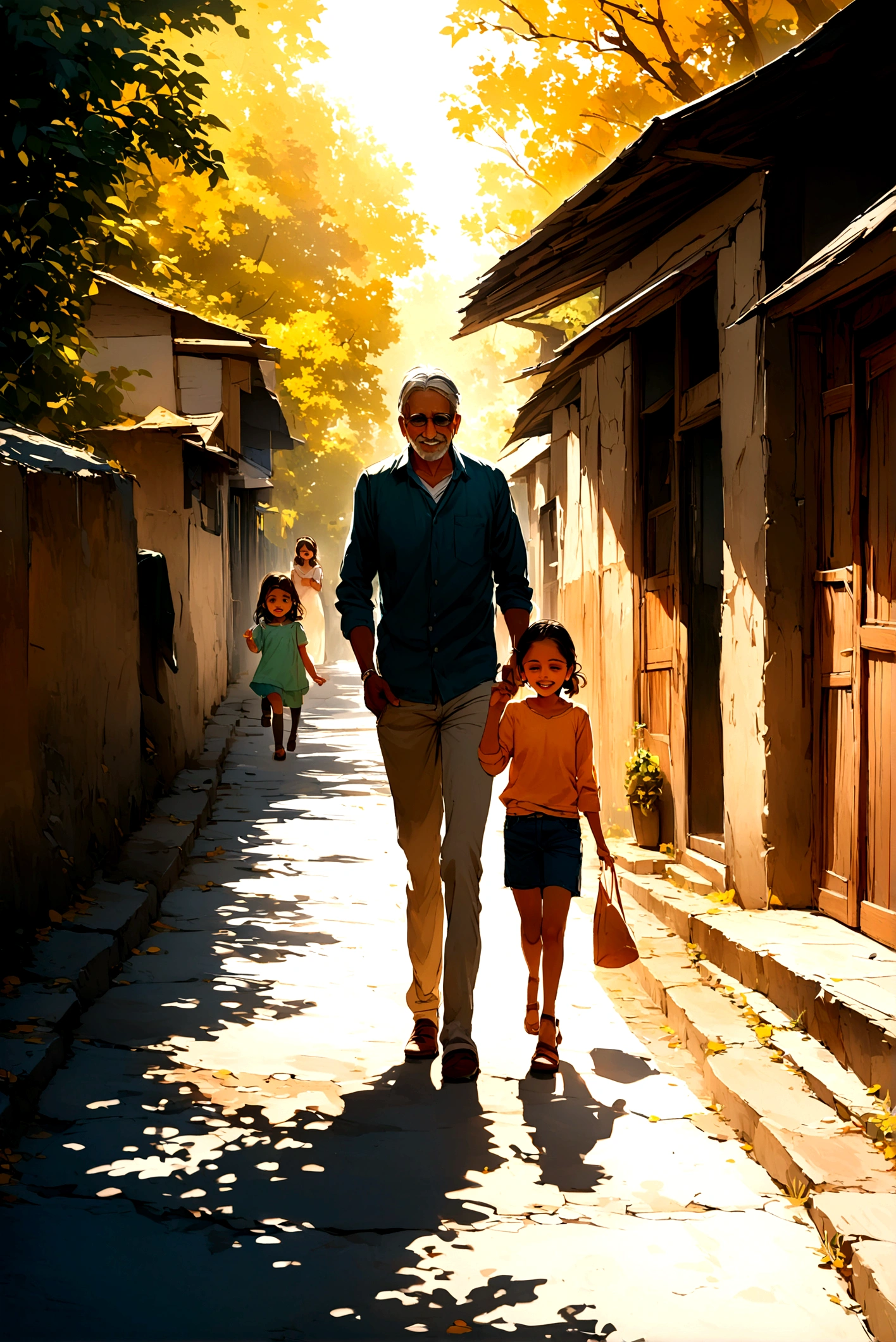 Generate a photo old young beautifull pour family on road for Indian money