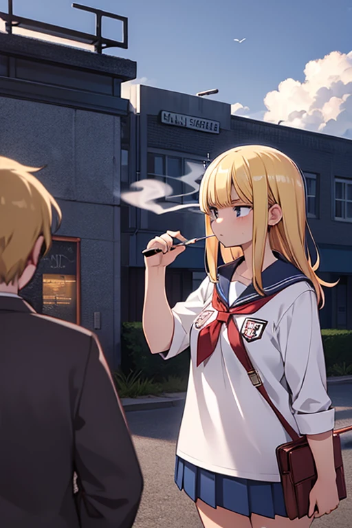 high school girl　Blonde　Bad boy　bad　Smoke a cigarette　Glare　One person