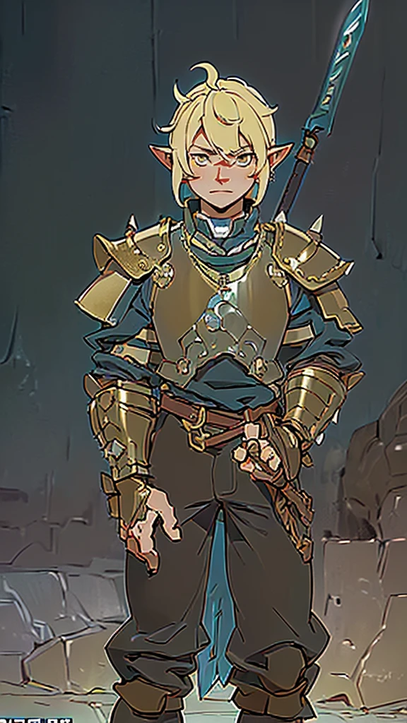 (((Masterpiece of the highest quality.))), (((medieval fantasy))), (((Extreme details))), ((medieval fantasy swordsman)), ((cloud strife)), ((fantasy great sword)) (((ultra detailed))), (((male))), ((Alone)) ((male elf)), ((A 25 year old elf.))), (175 cm tall), ((blonde hair with spikes)), ((short spiky hair)), ((Brown eyes)), ((Exquisite and detailed face)), ((detailed expressive eyes)), ((standing)), ((Perfect eyes)), ((perfect your hands)), ((euphoric expression)), ((medieval half brass half letter armor)), ((holding a huge greatsword in his right hand)), ((detailed great sword)), (((8k))), ((Additional quality)), (Additional details), ((exquisite eyes)), ((standing battle stance)), ((Background of the battle)), ((cinematic lighting)), (((whole body))), ((extreme care to detail)), ((movie effects)), (war zone background)