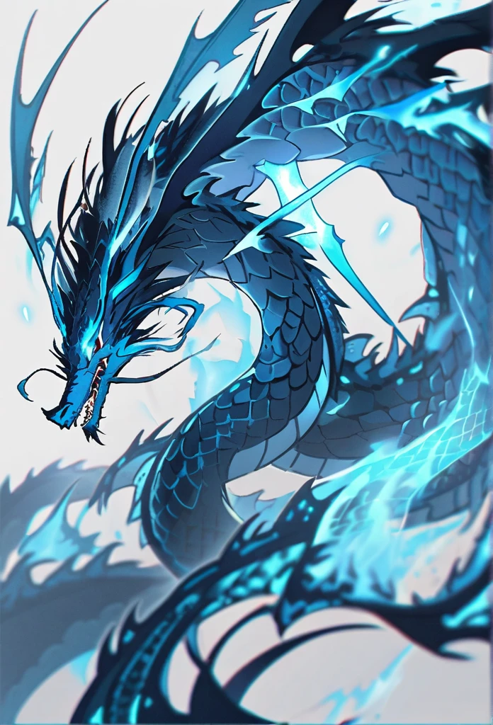 thunder。null。Rising blue glowing oriental dragon。