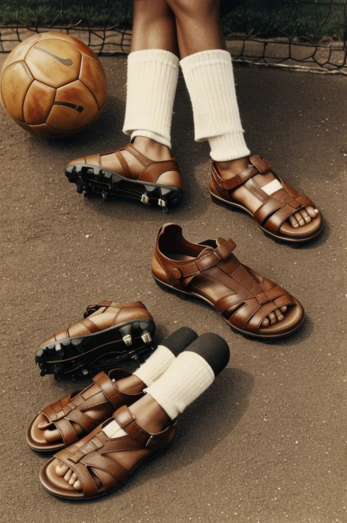 Presentation of vintage images that say the following Tennis, Soccer Cleats And Original Sandals Two payments Home delivery 
