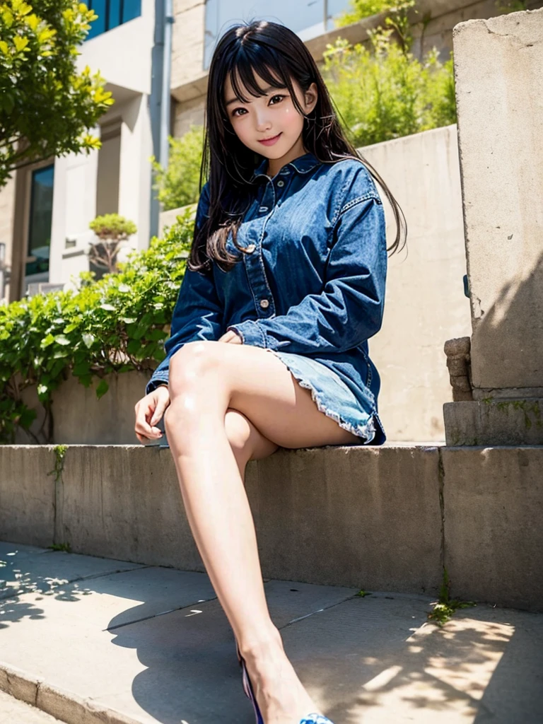 Highest quality,Very cute girl、beautiful girl、Sitting、Spread your legmile,from below