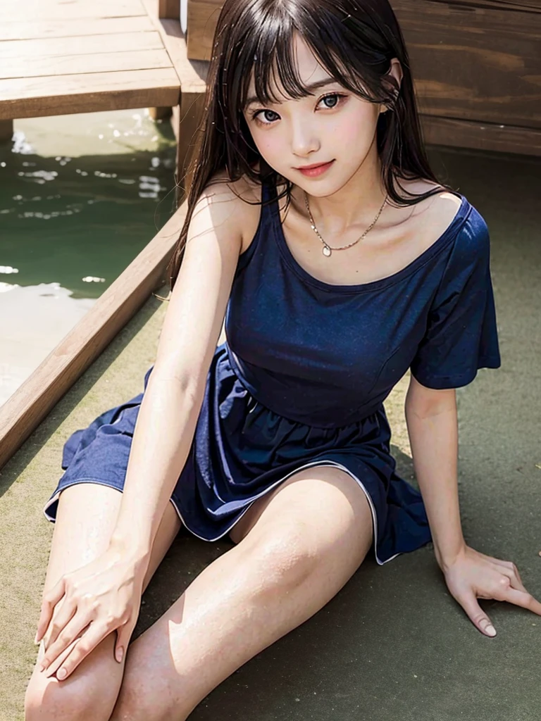 Highest quality、beautiful girl、Sitting、Spread your legmile,from below