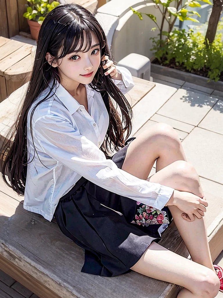 Highest quality、beautiful girl、Sitting、Spread your legmile,from below